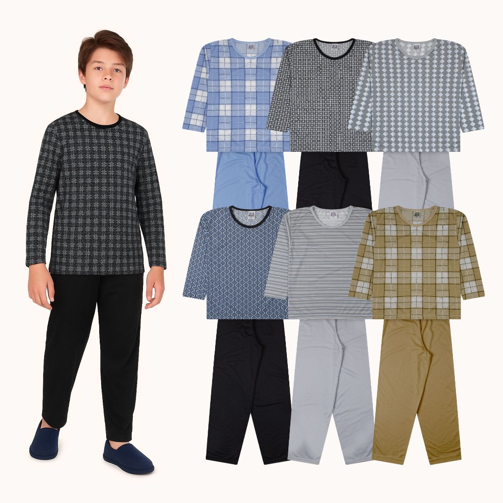 Kit 4 Peças Pijama Estampado Infantil Juvenil Masculino Menino 100% Poliéster Tam 10 ao 16 SORTIDO