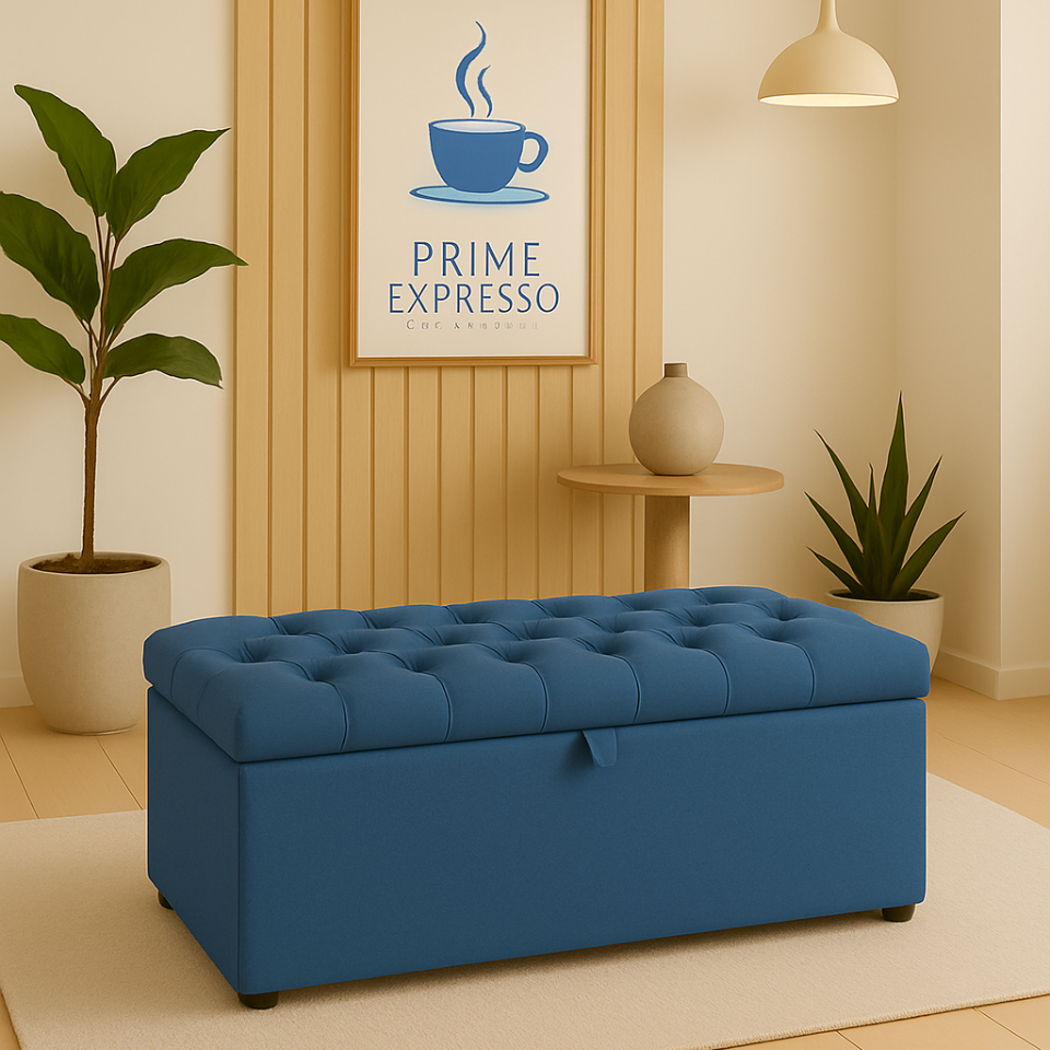 Baú Organizador Puff Estofado 90x40x42cm Multiuso com Tampa Desenhada para Sala,Quarto e D...