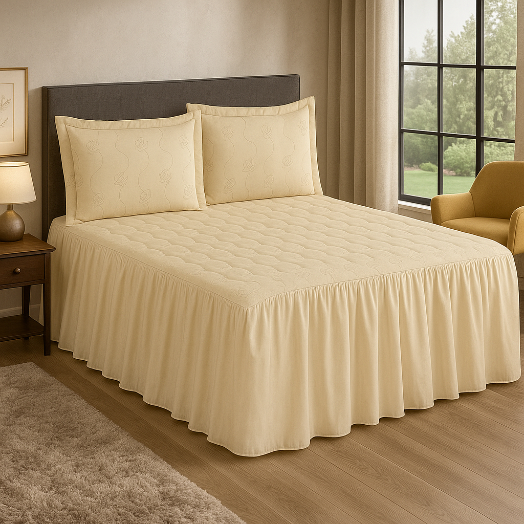 Colcha Para Cama Casal Com Babado 3 Peças em Oferta na Shopee