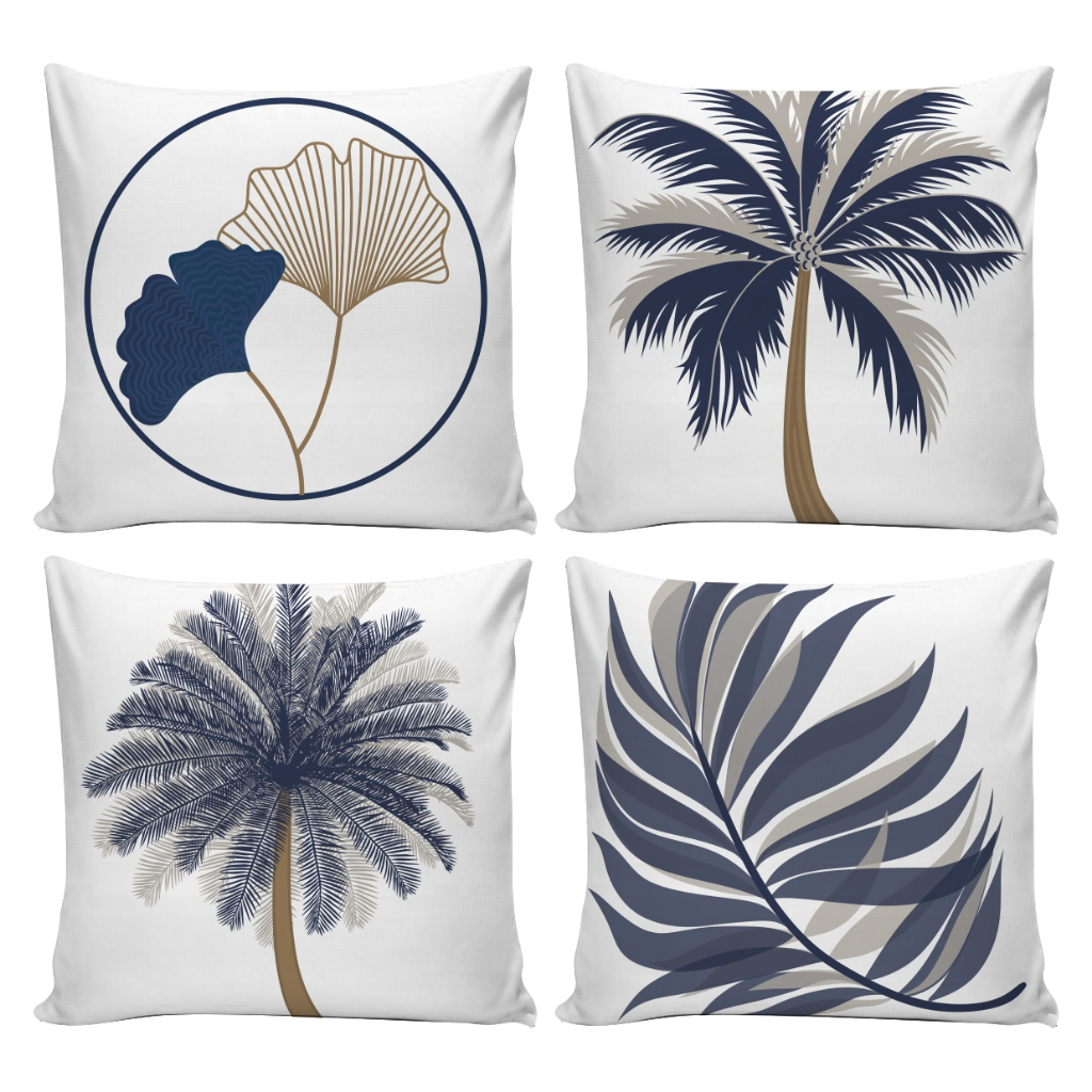 Kit 04 Capas de Almofadas 0,45cm x 0,45cm Tropicais Azul Marinho Decoração Moderna com Folhagens em Oferta na Shopee