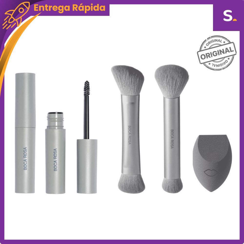 Pincel Duo 1, Duo 2, Máscara de Sobrancelhas e Esponja Cinza - Boca Rosa