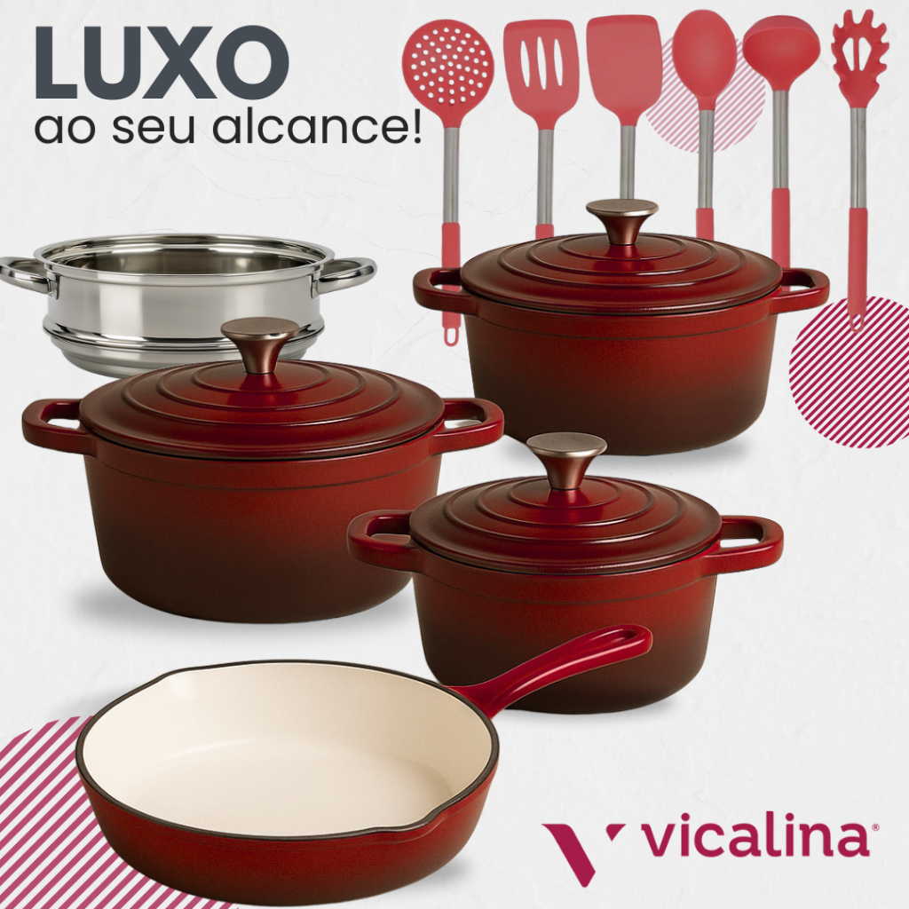 Vicalina kit jogo conjunto de panelas de ferro esmaltadas luxo para fogão indução 16 peças