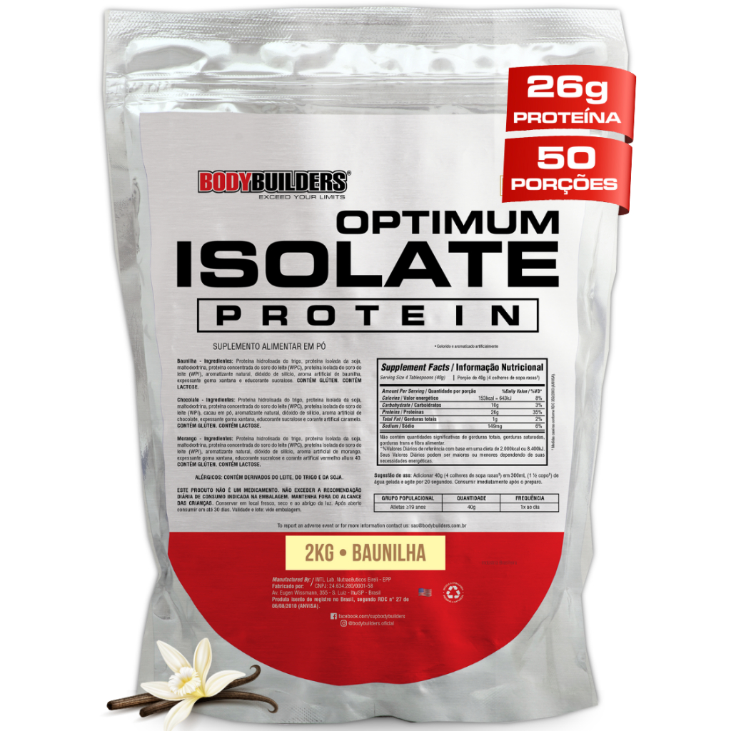 Whey Optimum Isolate Protein 2kg - Auxilia no Ganho de Massa Muscular Magra - Bodybuilders - Health
