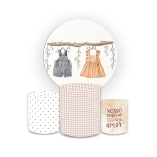 KIT CAPA  PAINEL SUBLIMADO TEMA CHA REVELACAO BABY + TRIO DE CAPAS DE CILINDROS MENINA MENINO em Oferta na Shopee