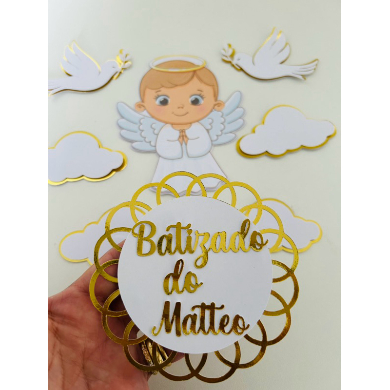 Topo de bolo para batizado -Batizado  personalizado - Crisma - Primeira Comunhão - nome Personalizável