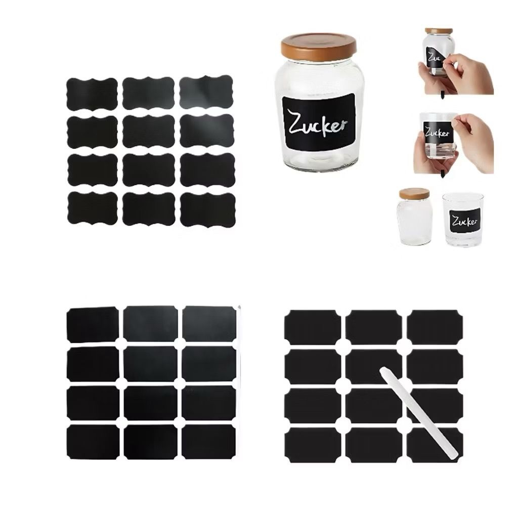 KIT 24-72 Etiquetas Adesivas Lousa Preta+Caneta Giz Liquido Branca Temperos Potes Organizador Limpeza