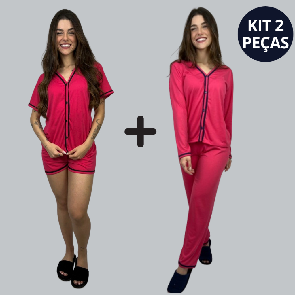 KIT 2 Pijamas de Botão Blogueirinha Amamentação Curto + Longo Cirúrgico em Oferta na Shopee