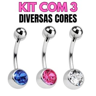 Kit Piercing Umbigo Banana Aço inox prateado 3pcs Colorido Rosa Varias Cores em Oferta na Shopee