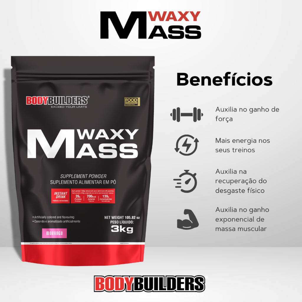 Detalhes do Kit Hipercalórico Waxy Mass 3kg + Waxy Maize 800g Natural + BCAA 4.5 100g - Bodybuilders