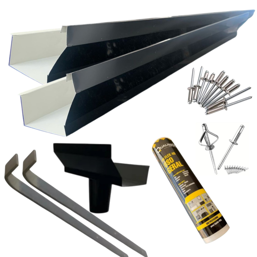 Kit Completo Pronto para Instalar Preto — Calha Beiral Corte 40 para Telha Eternit ou Fibrocimento