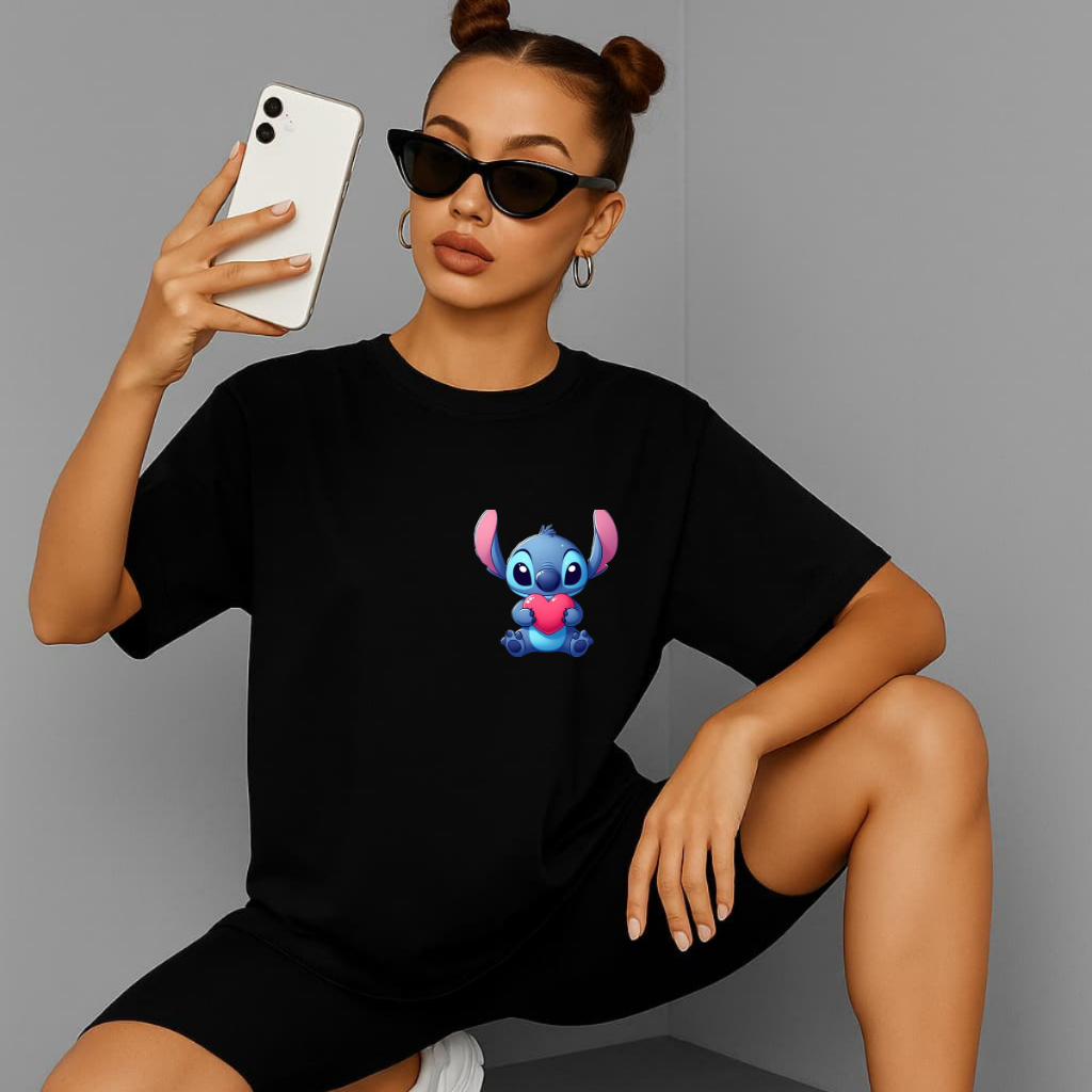 Camiseta Oversized Feminina Stitch  Filme Fofinho Blusão Over Lilo E Stich