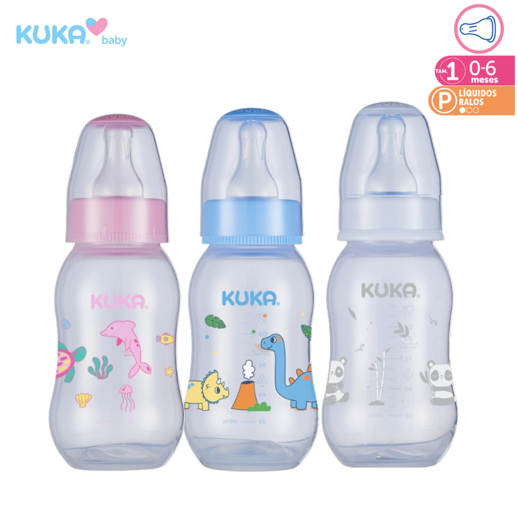 Mamadeira Chuquinha Anticolica Bico Redondo 160mL Kuka Tampa Protetora Antivazamento 0-6 Meses