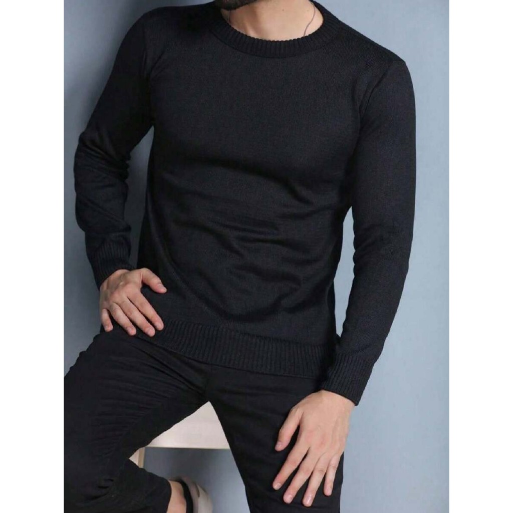 BLUSA SUÉTER DE TRICO LÃ MASCULINO LISA GOLA REDONDA MANGA LONGA INVERNO