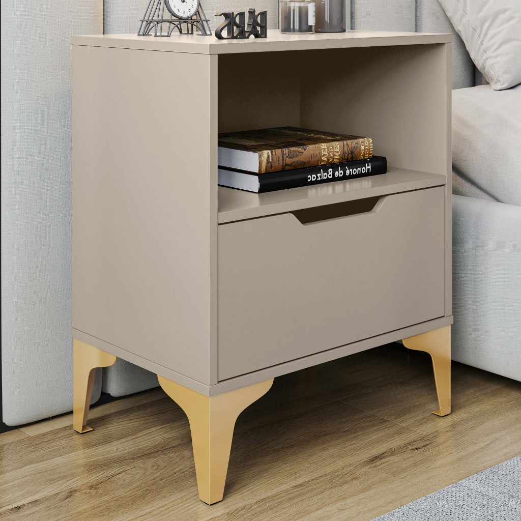 Mesa de Cabeceira Industrial Vegas c/ 1 Gaveta Corrediça Telescópica 1 Nicho Base de Aço - LH Móveis em Oferta na Shopee