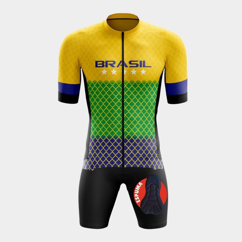 Conjunto Ciclismo Masculino Kit Camiseta Premium Ziper total Short Bermuda Forro Espuma Bicicleta