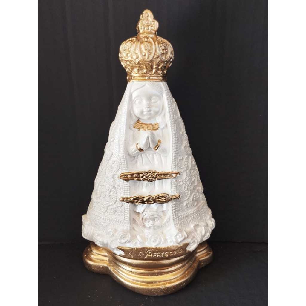 Imagem nossa senhora aparecida Baby 15cm gesso Perolado com detalhes em dourado
