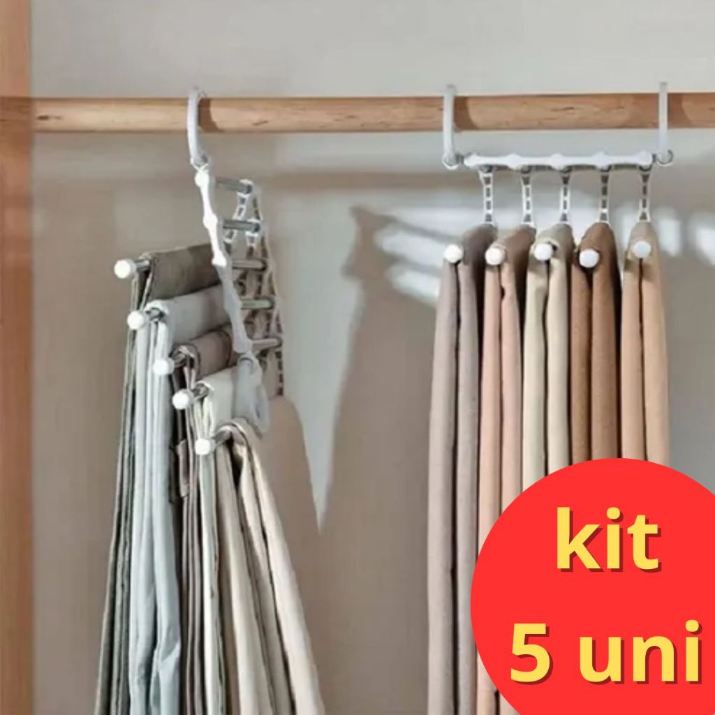 Kit 5 unidades Cabide de calça multifuncional
