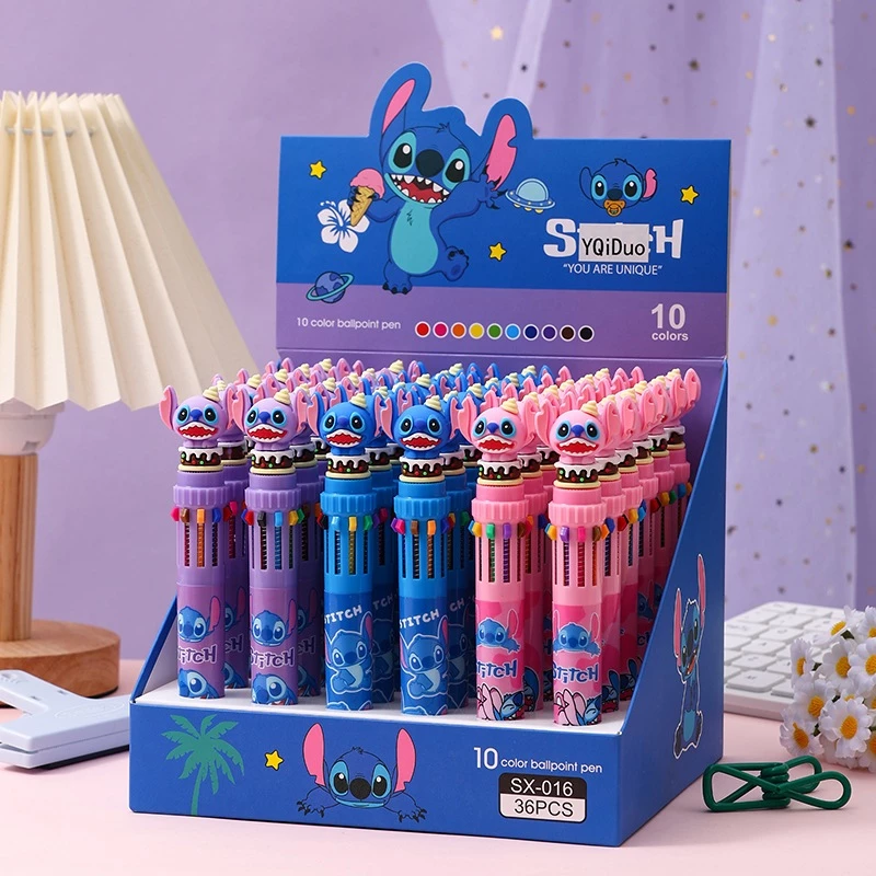 Ki de 3/6/9/12 Peças Caneta Esferográfica de Dez Cores com Desenho Stitch 10 Cores — imagem 1