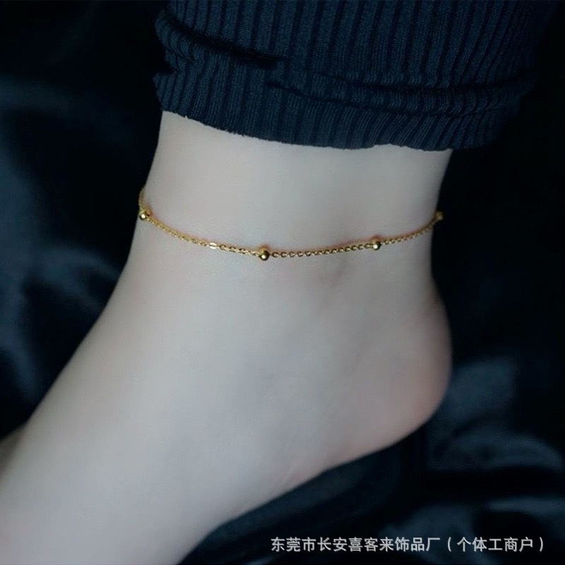 Tornozeleira redonda pequena de aço titânio 18K com temperamento simples e personalidade para mulheres