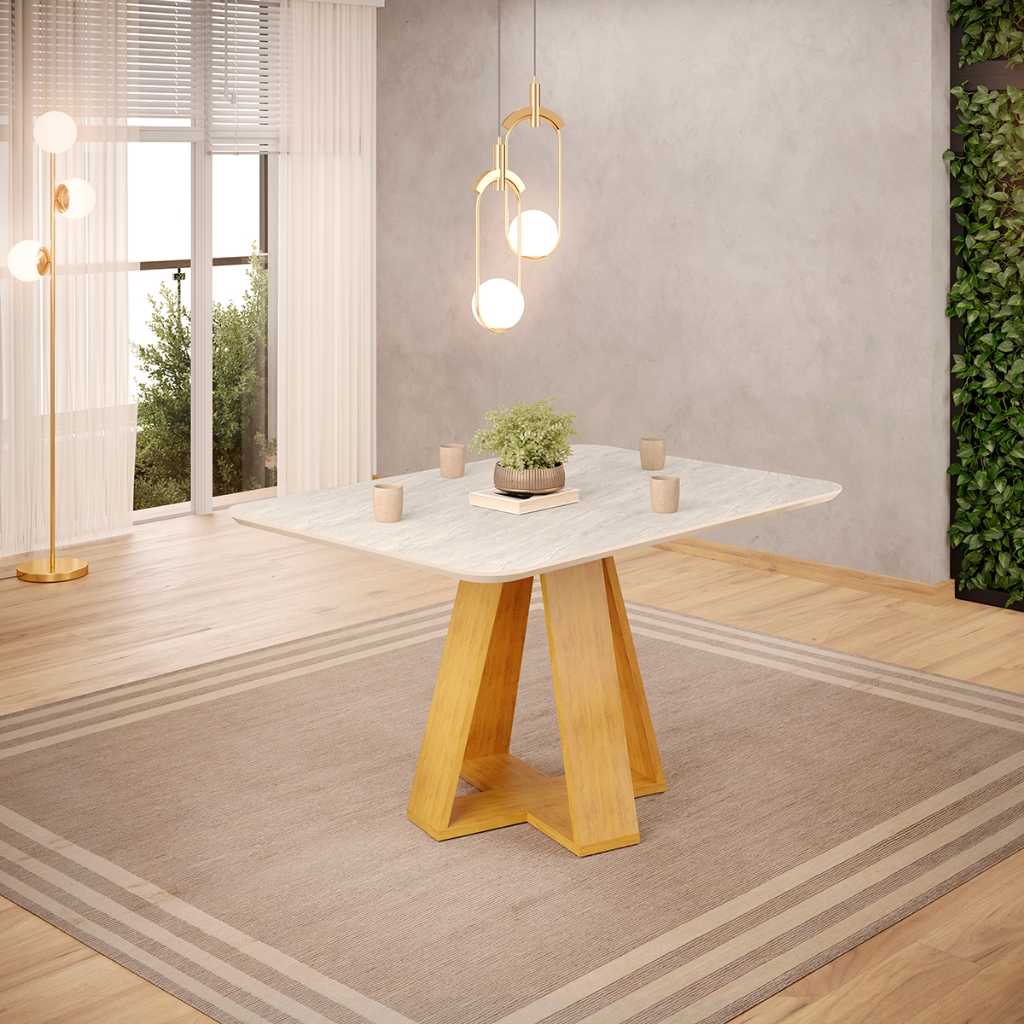 Mesa de Jantar Retangular Tampo Curvo DJ Móveis Kiara Cedro Quartzo - Home & Living