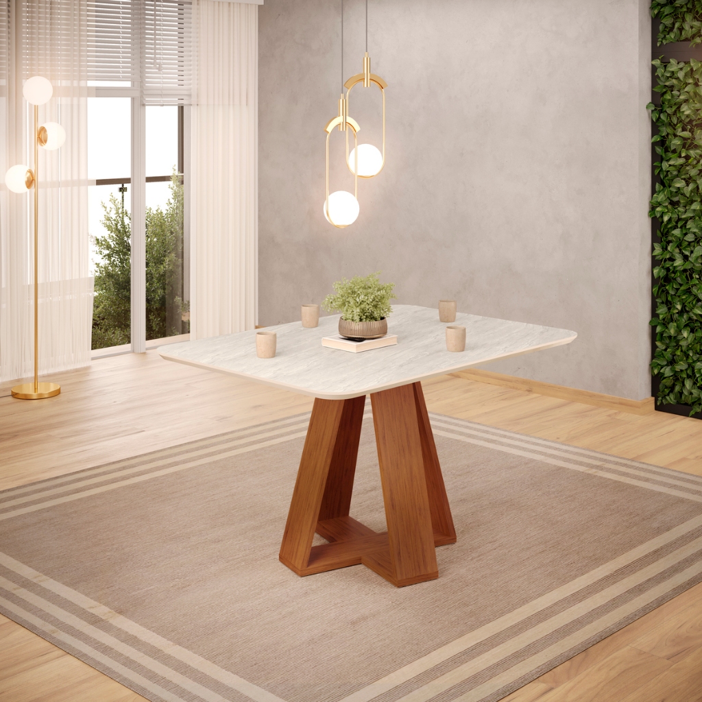 Mesa de Jantar Retangular Tampo Curvo DJ Móveis Kiara Freijó Quartzo em Oferta na Shopee