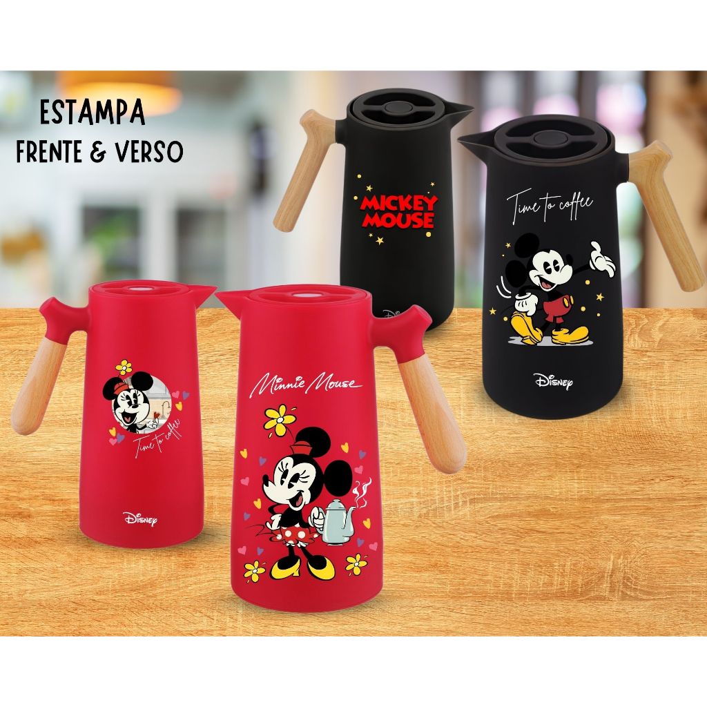 Garrafa Térmica Café/ Chá 1 litro Personalizada Mickey Minnie Mouse Disney Arte Pronta Mesa Posta