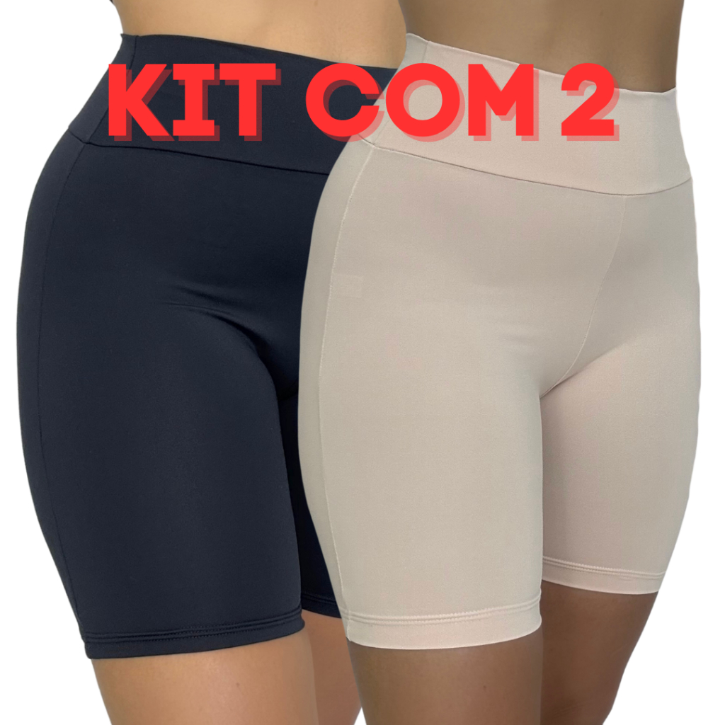 KIT 2 Short Cós Alta Qualidade Poliamida Segunda Pele Bermuda Anágua Liso Feminina