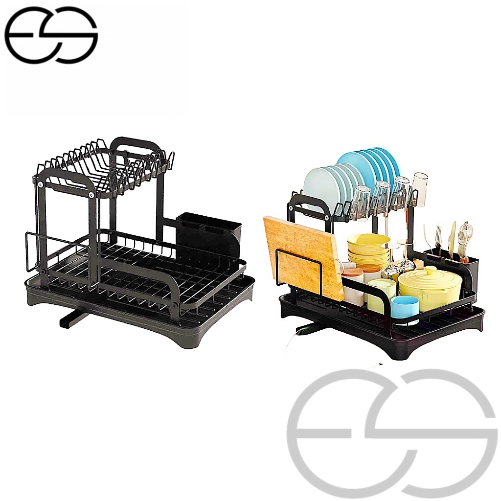 Escorredor Organizador de Louças 2 andar Com Guarda Copo Copos Preto Branco Aço Inoxidável Rack ES em Oferta na Shopee