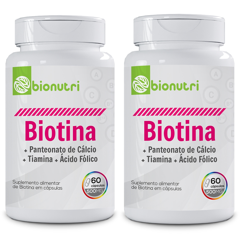 Kit 2x Biotina Panteonato de cálcio + Tiamina + Ácido Fólico (60 cápsulas) - Bionutri