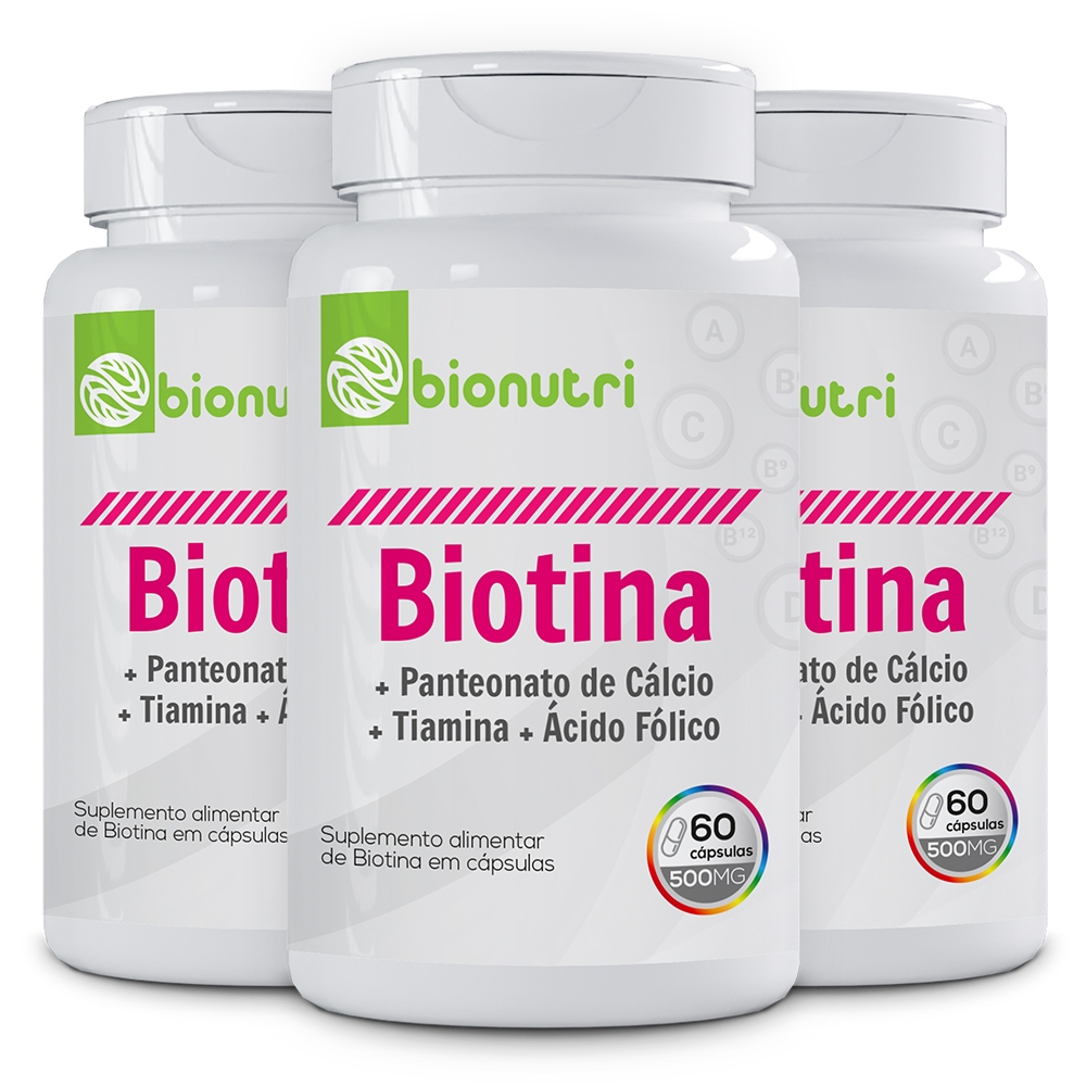 Kit 3x Biotina Panteonato de Cálcio + Tiamina + Ácido Fólico (60 cápsulas) - Bionutri