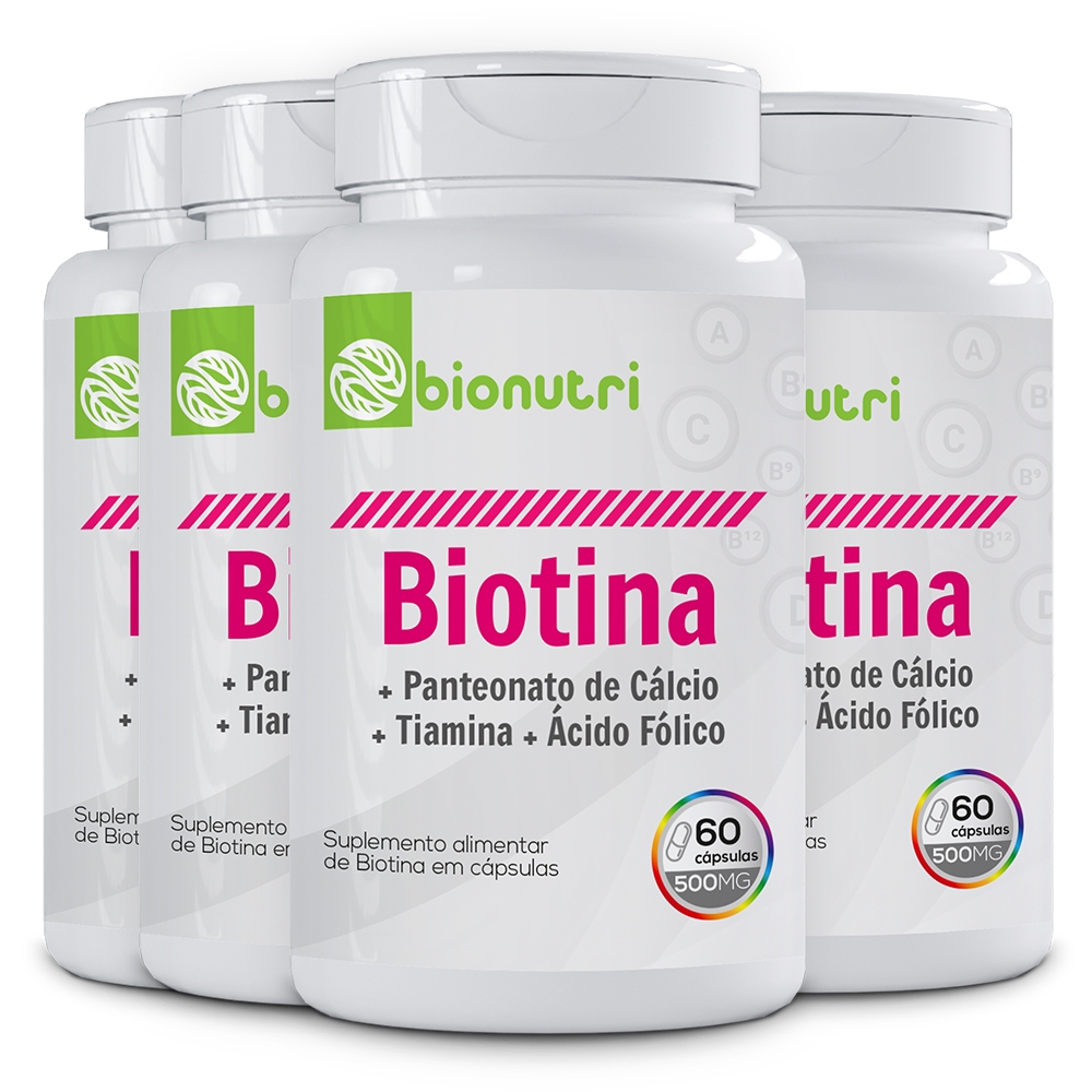 Kit 4x Biotina Panteonato de Cálcio + Tiamina + Ácido Fólico (60 cápsulas) - Bionutri