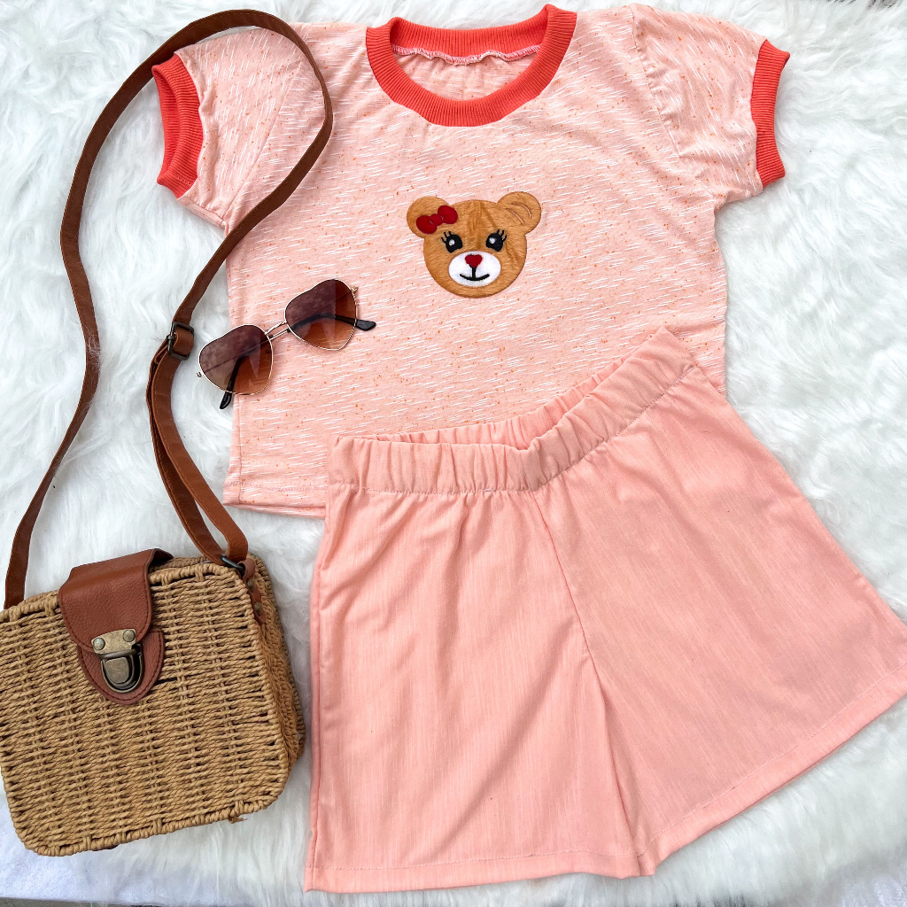 Conjunto Infantil Juvenil Menina Roupa de Criança Blusa Baby Look e Short Malha Moda Feminina Casual