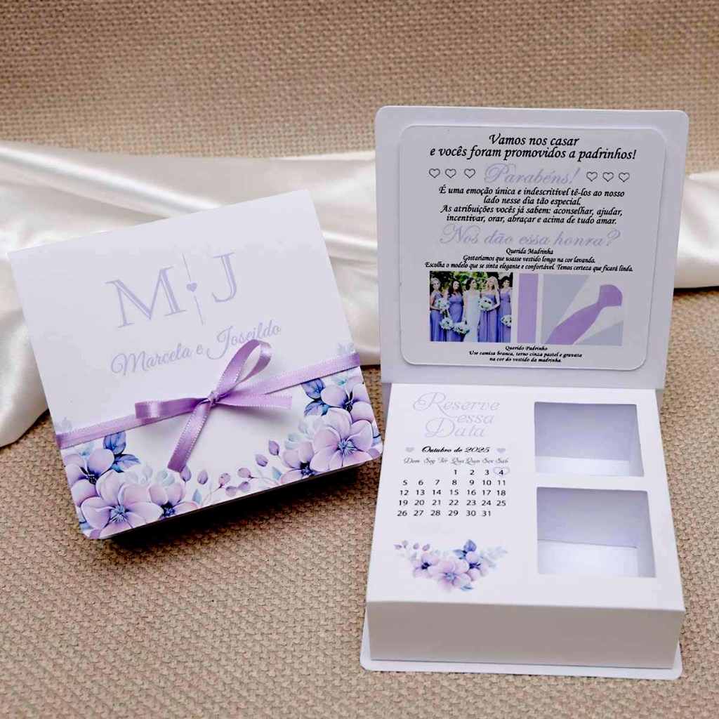 5 Caixa Convite Padrinhos De Casamento (R$10,90 cada caixa) Matrimônio Enlace Madrinha Casamento