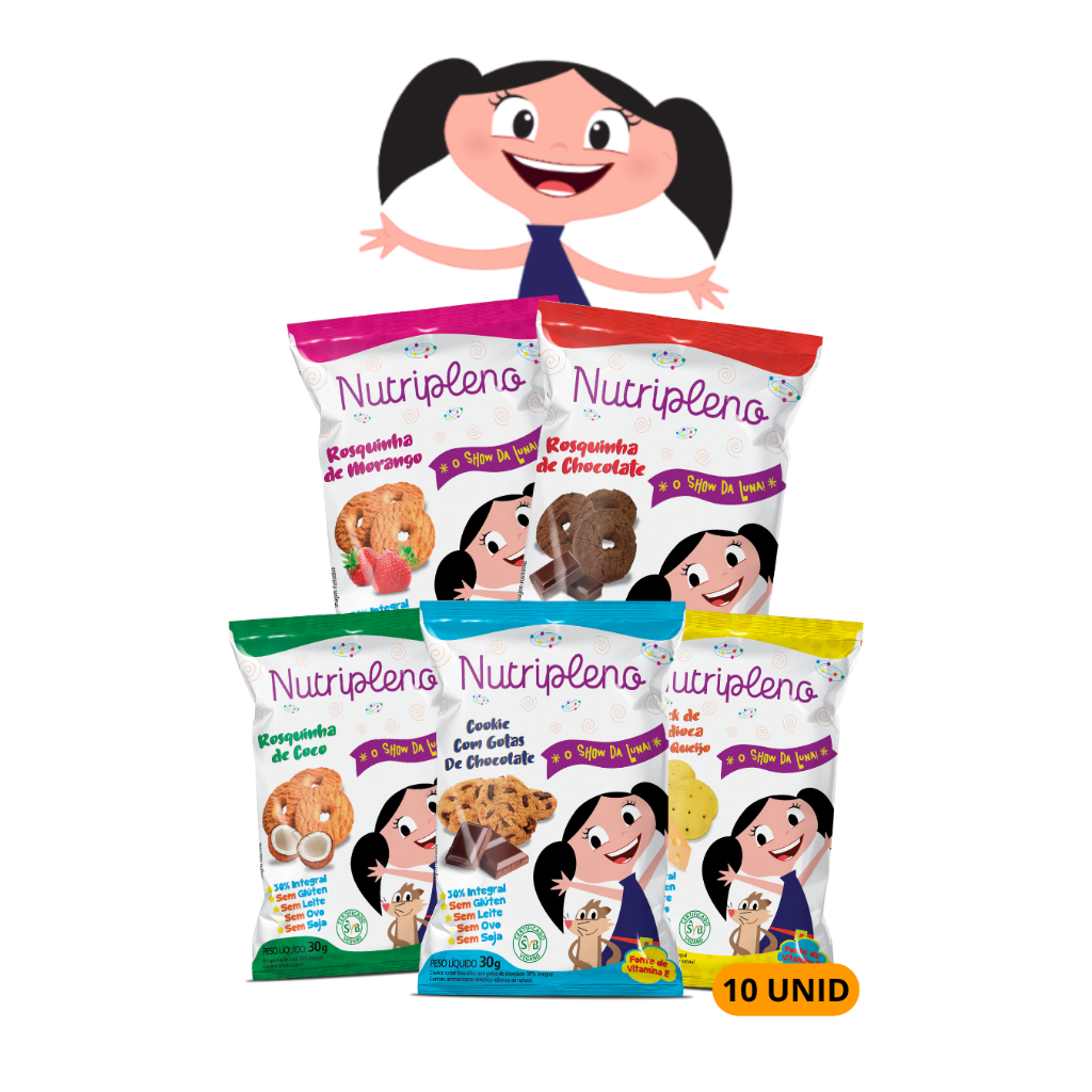 Kit 10 Biscoitos Show da Luna  Sem Glúten, Sem Leite e Sem Ovos Nutripleno - 30g em Oferta na Shopee
