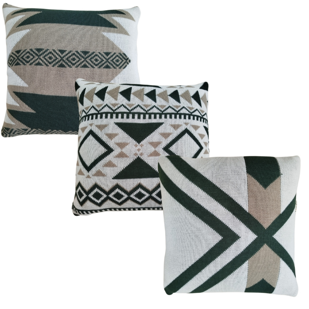 Kit 3 Capa de Almofada 45x45 Tricô Decorativa , Sofá Poltrona Sala Quarto , Offwhite,Verde e Bege