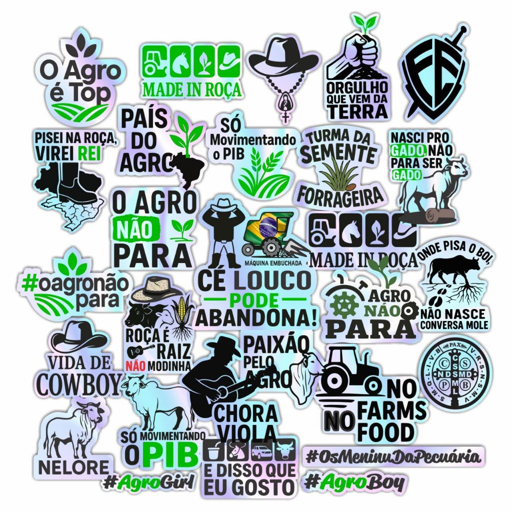Kit 28 Adesivos Agro Cowboy Chimarrão Tereré Teris Roça Bruto Stickers Variados Holográfico Camaleão em Oferta na Shopee