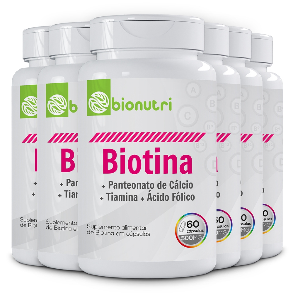 Kit 6x Biotina + Panteonato de Cálcio + Tiamina + Ácido Fólico (60 cápsulas) - Bionutri
