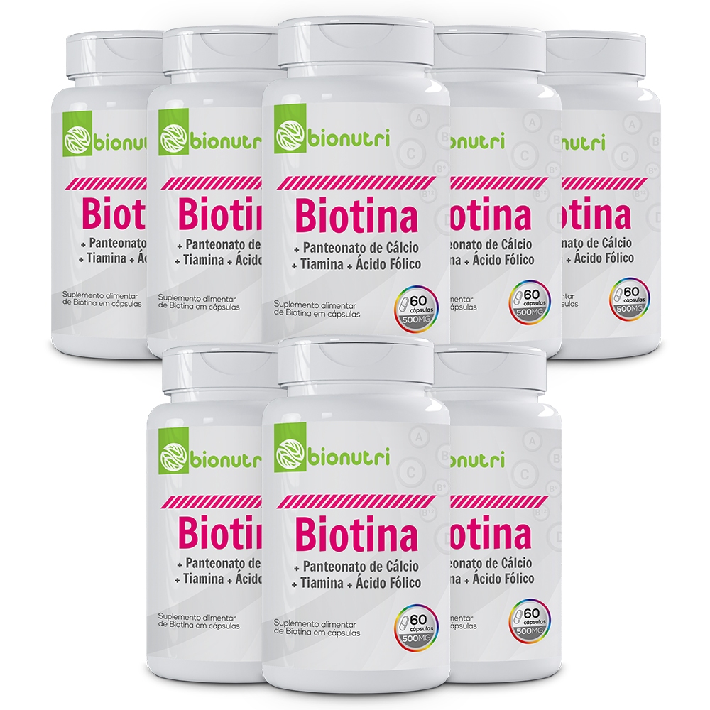 Kit 8x Biotina Panteonato de Cálcio + Tiamina + Ácido Fólico (60 cápsulas) - Bionutri