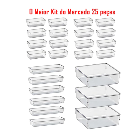 Kit 25 Organizadores Multiuso Modular Gavetas Geladeira Acrílico Cristal