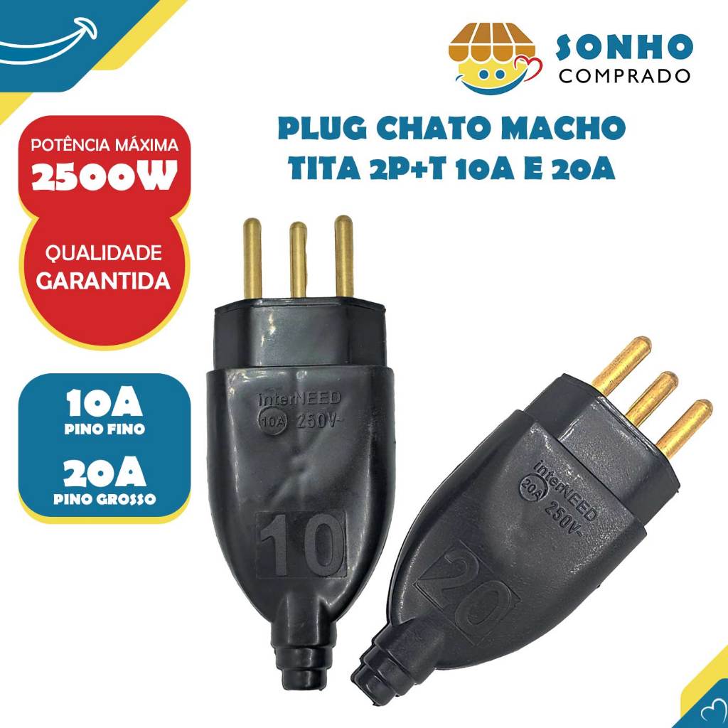 Plug Chato Macho TITA PRE 2P+T 10A e 20A  InterNEED