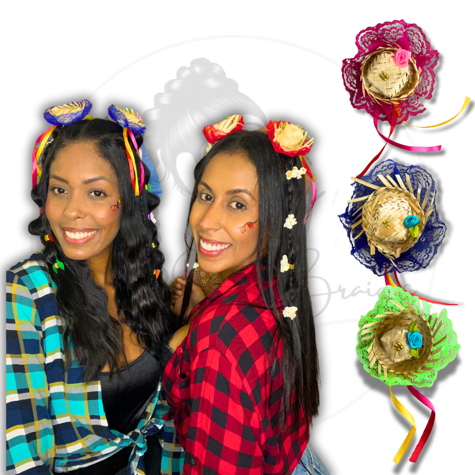 Presilha chapéu de palha junina, presilha de cabelo junina, festa julina, enfeite de cabelo são joão