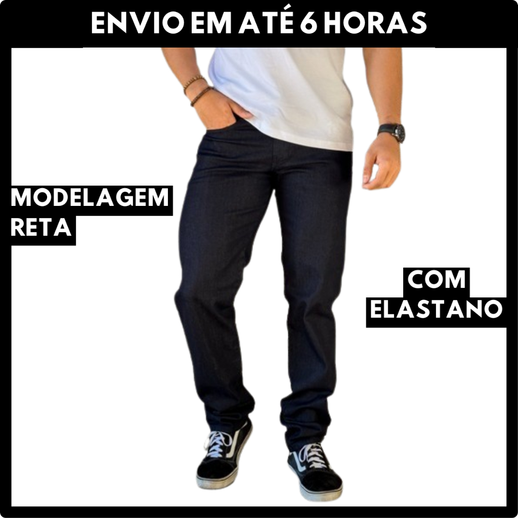 Calça Jeans Masculina Tradicional Básica Casual Elastano Lycra