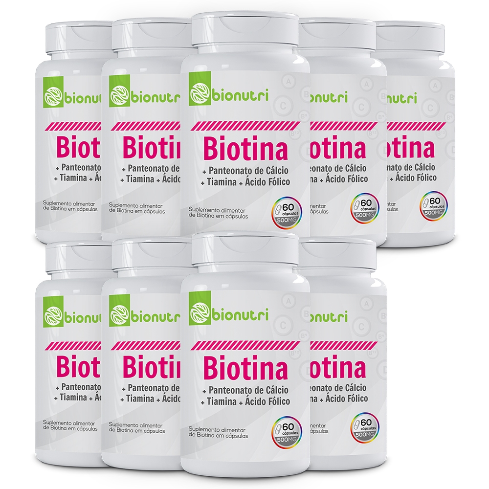 Kit 9x Biotina Panteonato de Cálcio + Tiamina + Ácido Fólico (60 cápsulas) - Bionutri