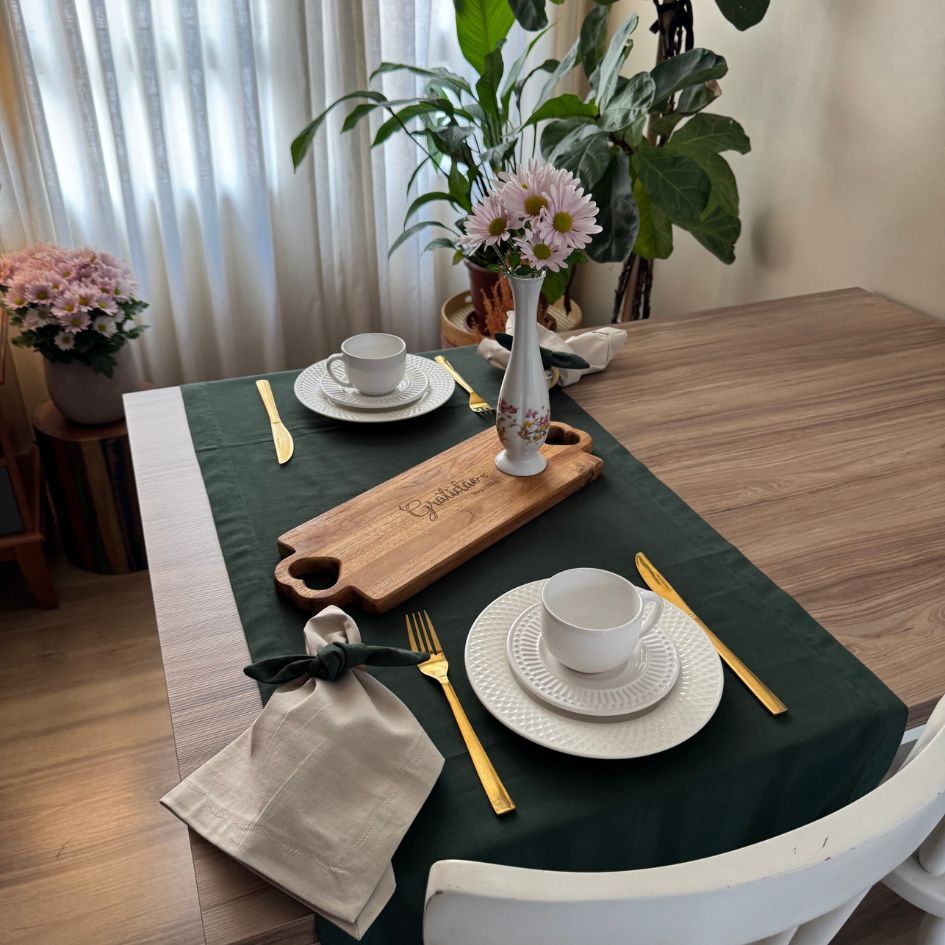 CONJUNTO MESA POSTA 1 TRILHO DE MESA 130X45 + 2 GUARDANAPOS + 2 PORTA GUARDANAPOS, ELEGANT...
