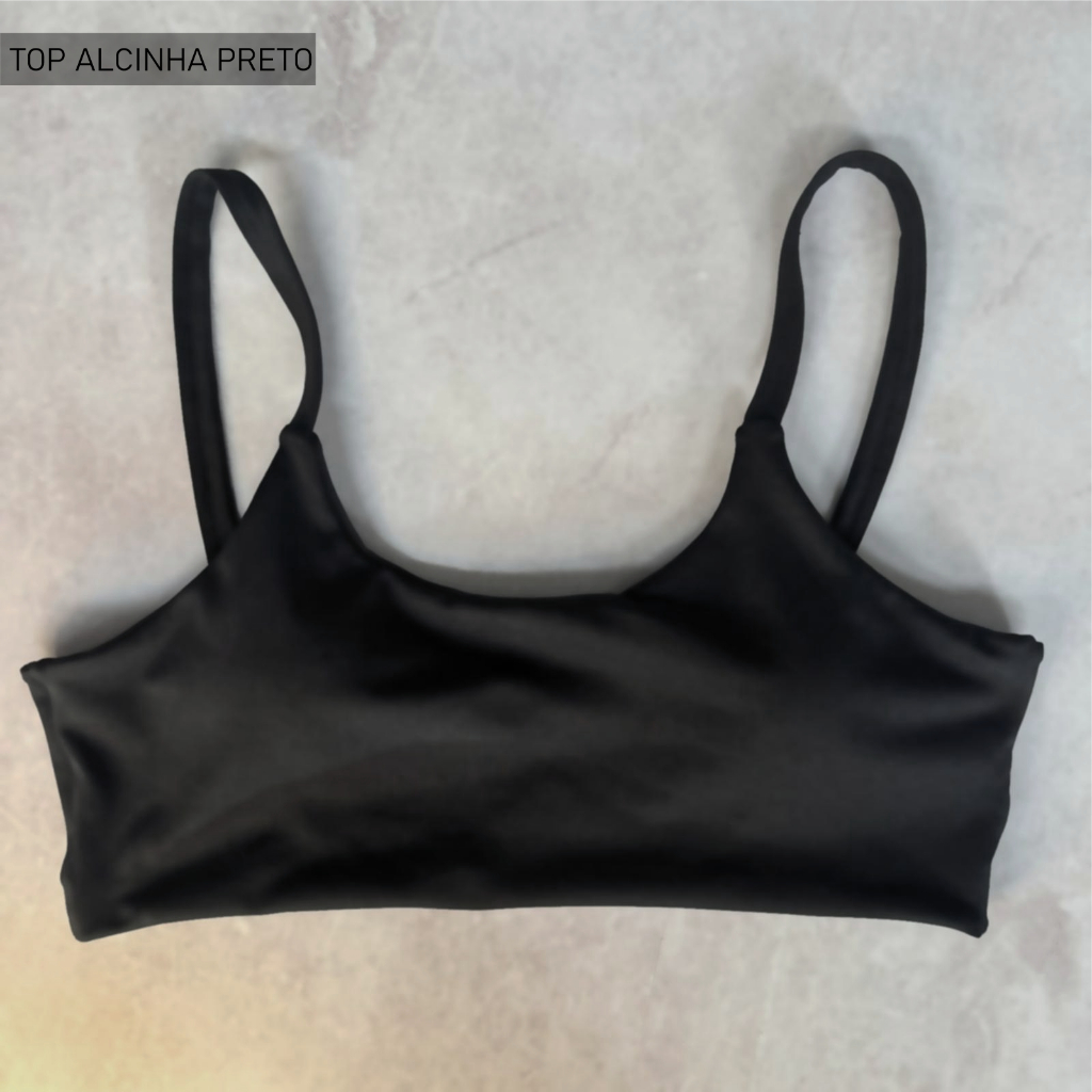 Top de alcinha – tirinha – bojo removível - Feminina Suplex Basica Preto em Oferta na Shopee