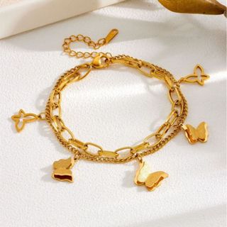 Pulseira de aço inoxidável 18K de camada dupla transfronteiriça, borboleta fosca multicamadas, personalidade elegante, n em Oferta na Shopee