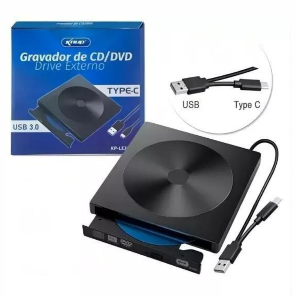 Gravador Externo De Cd E Dvd Tipo-c Usb 3.0 Externo Kp-le303