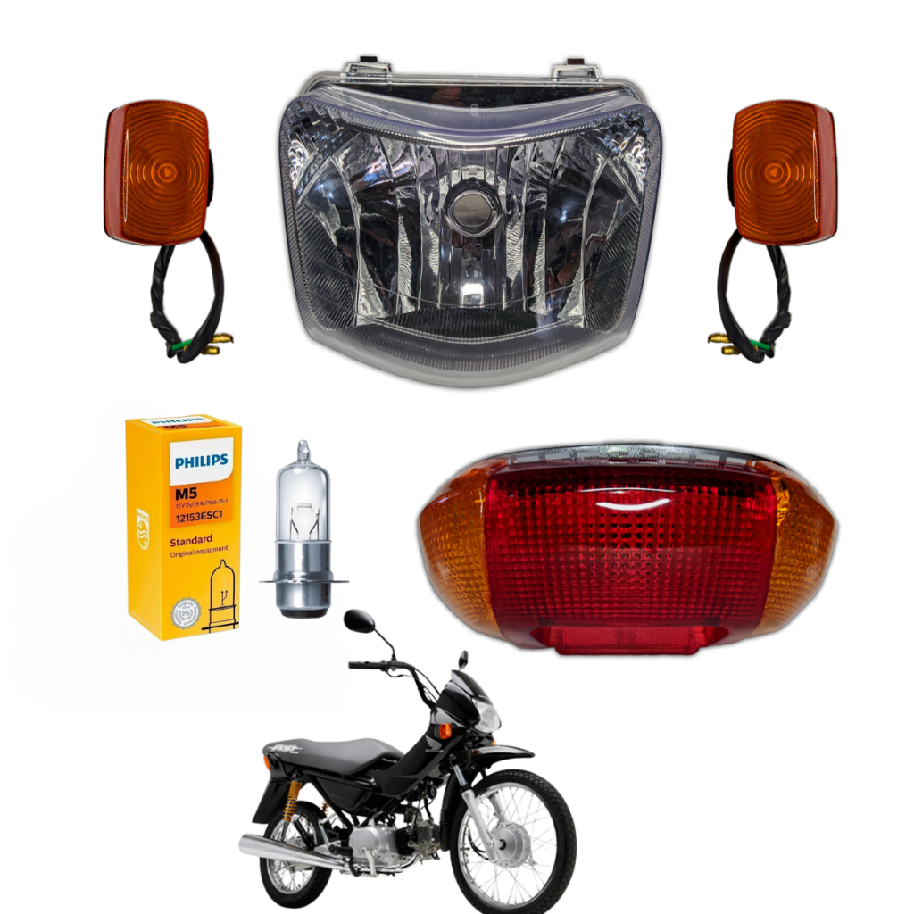 Farol + Par de Setas + Lanterna Traseira + Lampada do Farol Philips Honda Pop 100