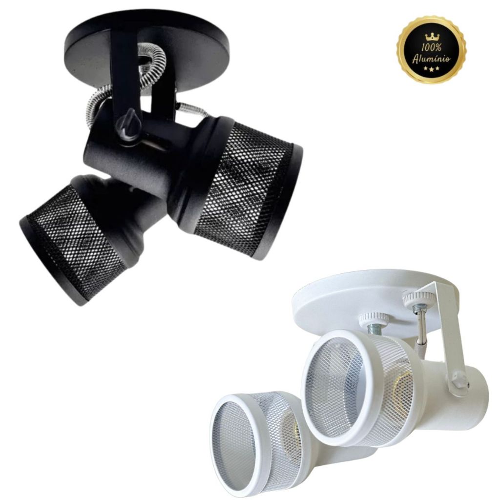 Luminária de Teto Spot Tela Duplo em Alumíno Branco/Preto Direcionável 110/220 V Sala Cozinha em Oferta na Shopee