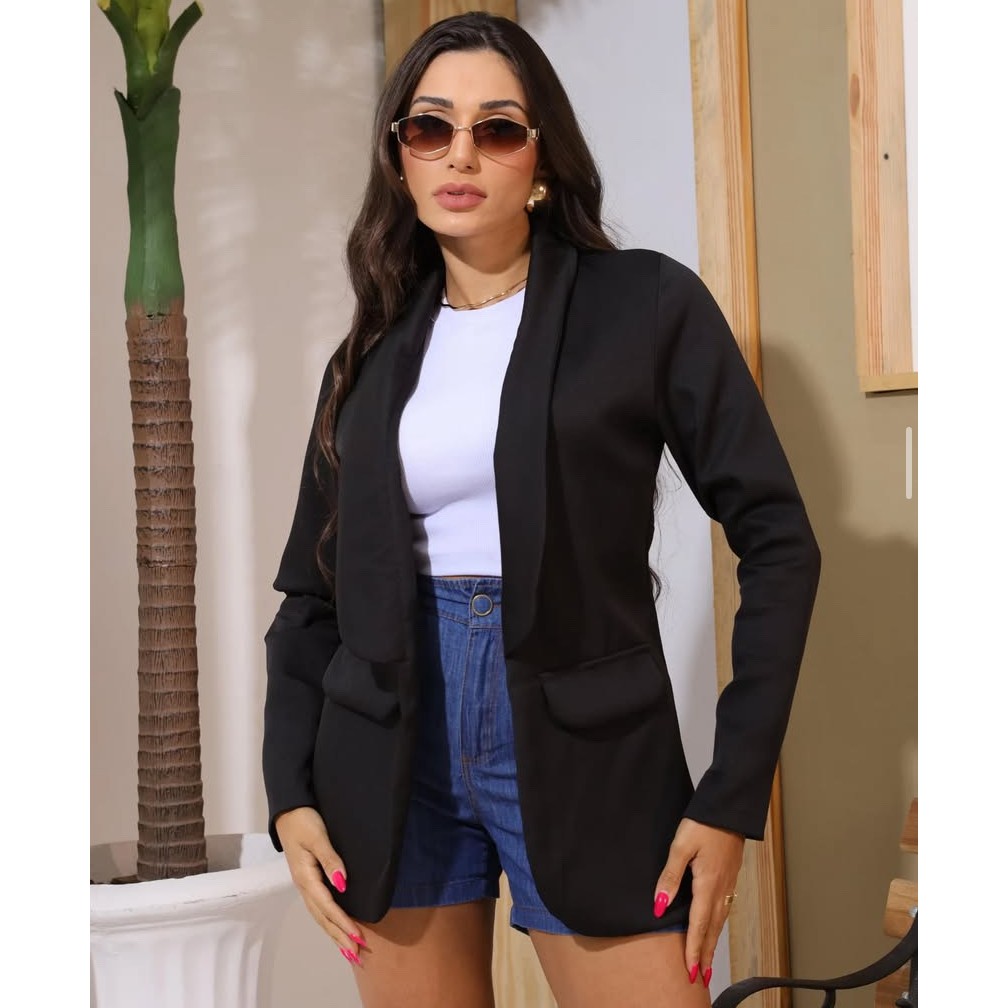 Max Blazer Casaco Feminino Longo Social Elegante sem Botão